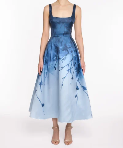 Floral Printed Mikado Midi Dress