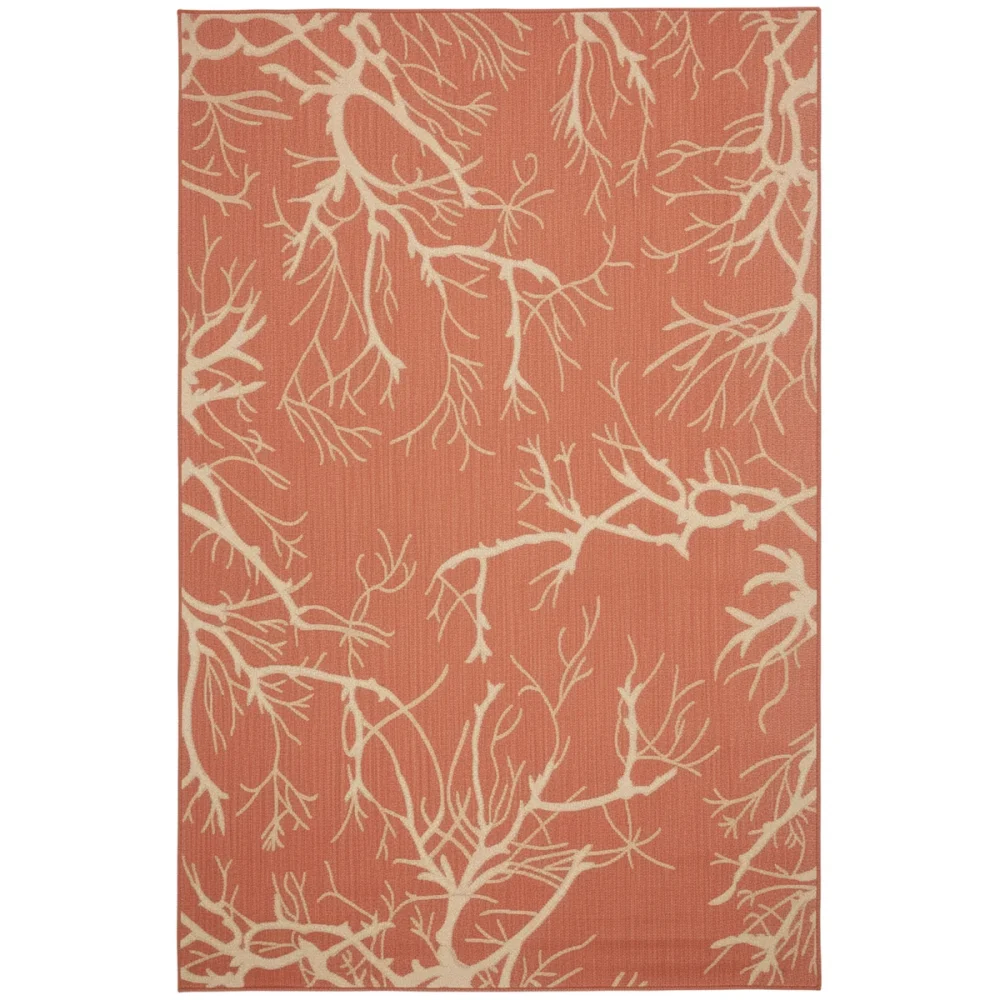 {image_id: image_001, image_type: actual_product_photo, alt_text: Rectangular modern contemporary rug with an allover rust orange background and cream branch or coral pattern.}