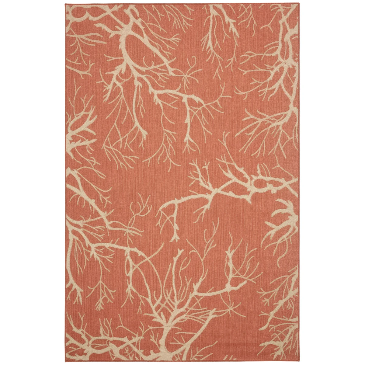 {image_id: original_image, image_type: actual_product_photo, alt_text: Rectangular orange rug with an allover white branching pattern.}