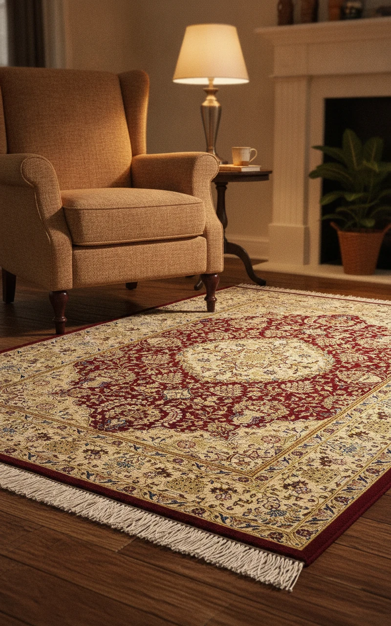 3-3-x-4-10-ghom-silk-rug-in-room-second-angle-3 3' 3 x 4' 10 Ghom Silk Rug — in room second angle
