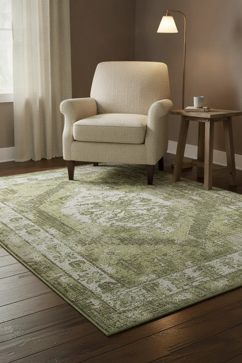 5' 3 x 8' Easy-Clean Traditional Indoor / Outdoor Rug — in room second angle