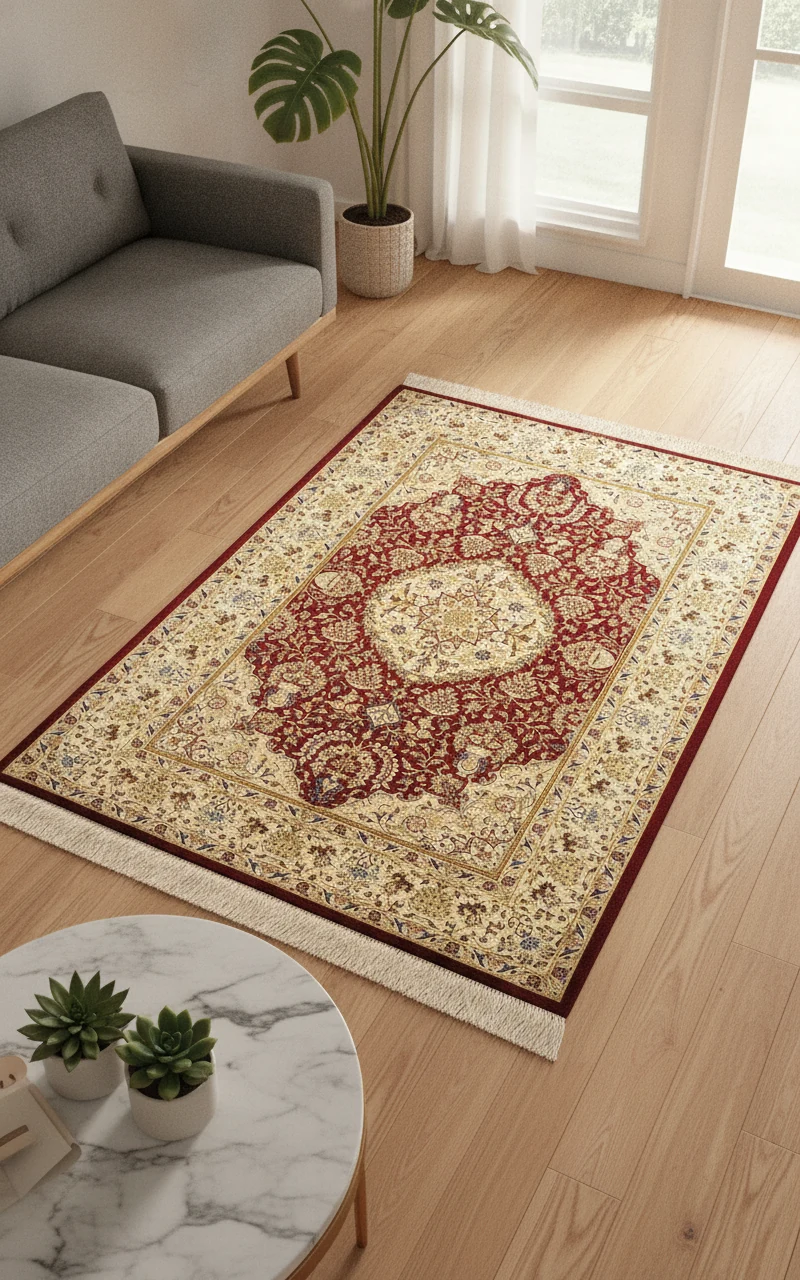 3' 3 x 4' 10 Ghom Silk Rug — in room