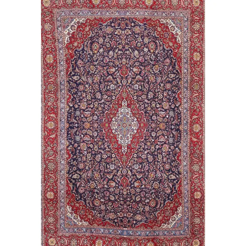 9x12-navy-red-medallion-area-rug-pattern-detail-4 Detail view of the left side of a rug